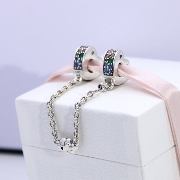 Pandora Rainbow Hearts & Cloud Safety Chain Charm - Picture 2 of 5